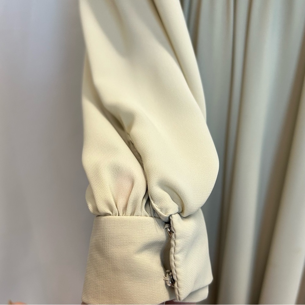 Wayne Clark Aline Marelle Vintage beige cream pleated midi dress Sz 12 - Picture 7 of 16